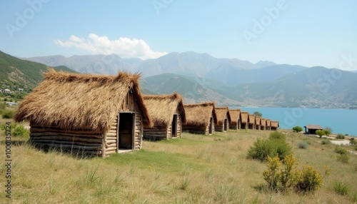  Enchanting thatched cottages by the serene lake with majestic mountains as a backdrop