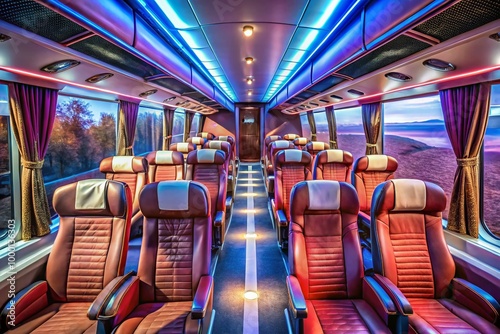 Luxurious and Stylish Interior of a Modern Bus with Comfortable Seating and Elegant Design Features