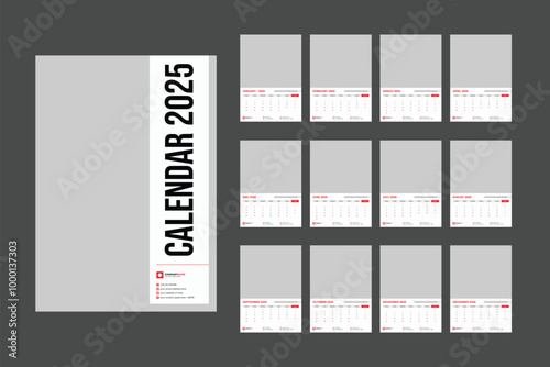 new year 2025 wall a3 size calendar design with cover page