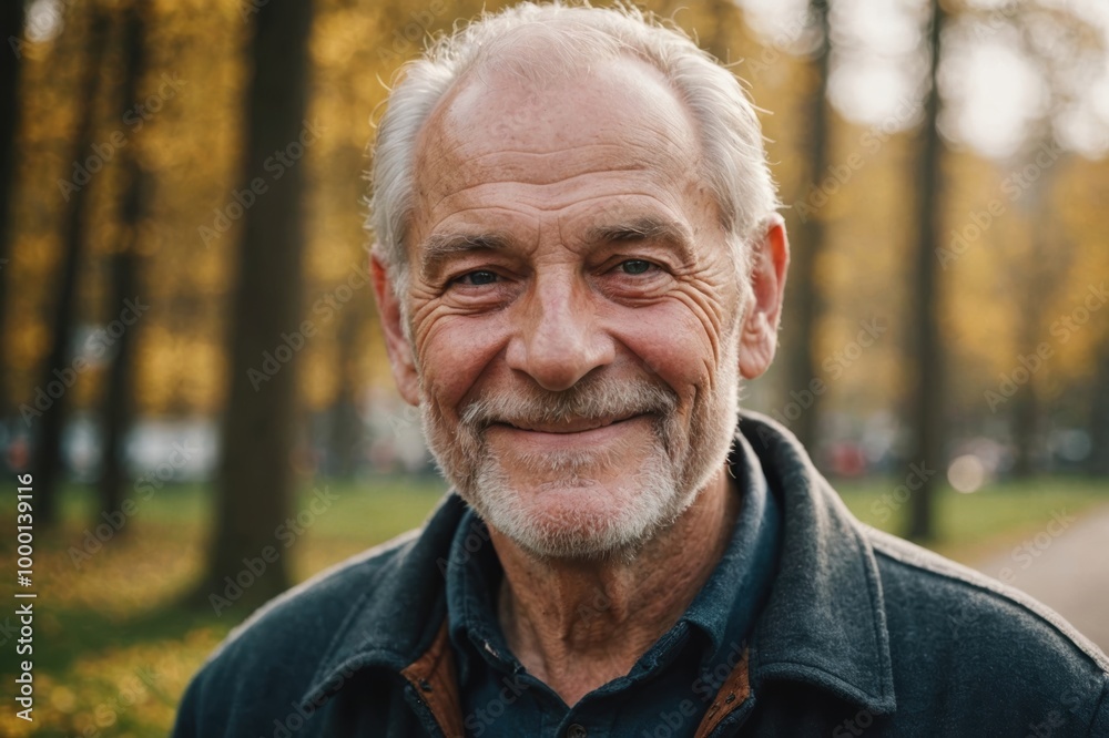 Close portrait of a smiling senior Liechtensteiner man looking at the camera, Liechtensteiner outdoors blurred background Close portrait of a smiling senior Liechtensteiner man looking at the camera, Liechtensteiner outdoors blurred background