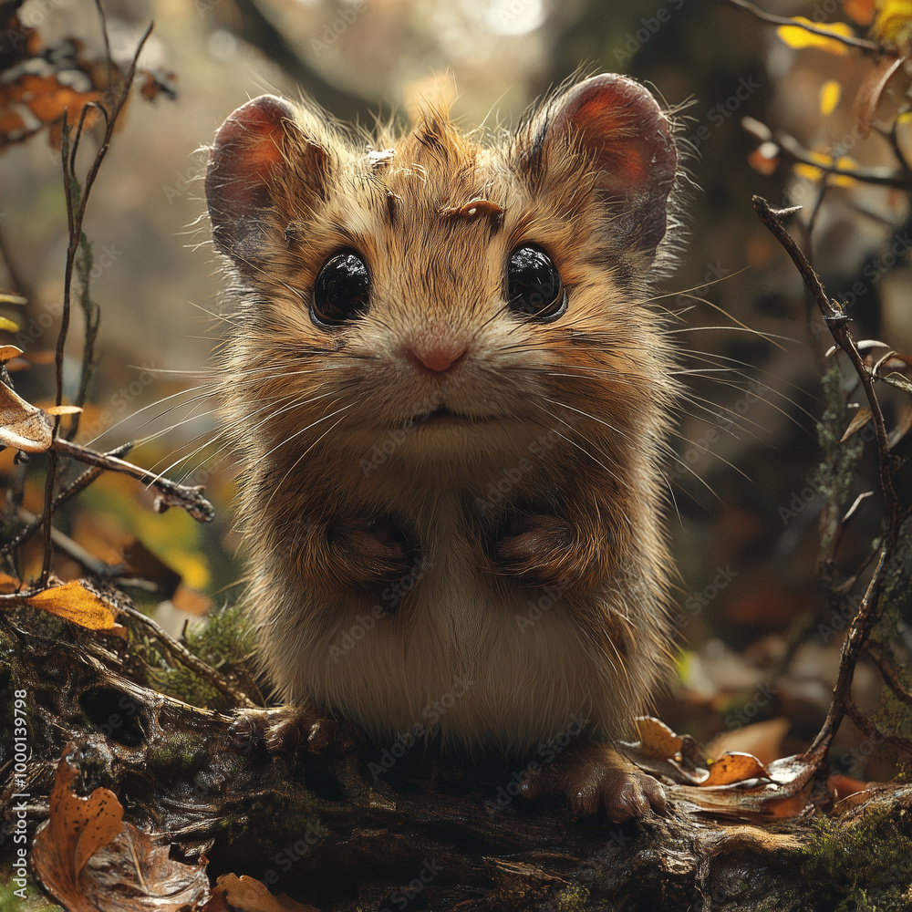 Curious field mouse peeking out from autumn foliage Curious field mouse peeking out from autumn foliage