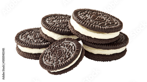 A stack of Oreo cookies with cream filling, solated on transparent background, PNG file