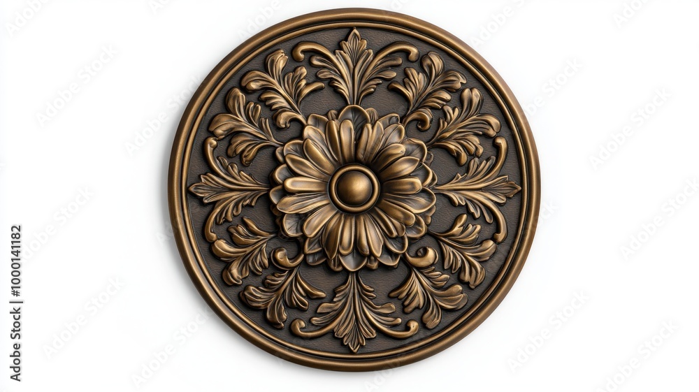 Ornate metal relief with floral design, isolated on white background. Ornate metal relief with floral design, isolated on white background.