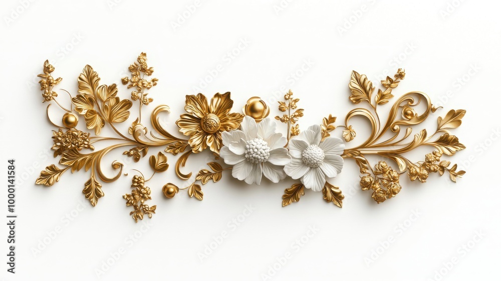 Elegant golden floral decoration on a white isolated background. Elegant golden floral decoration on a white isolated background.