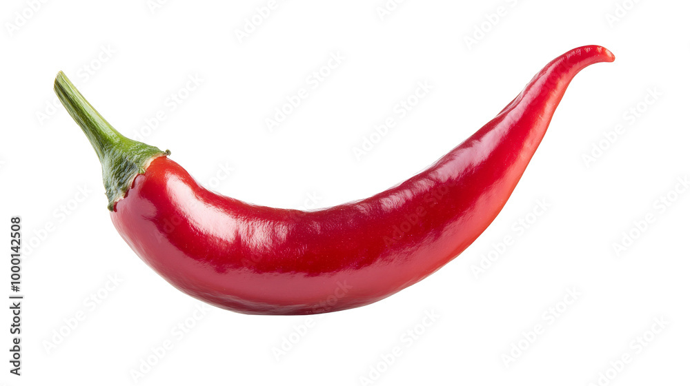 A vibrant red chili pepper solated on transparent background, PNG file background, with a slight curve A vibrant red chili pepper solated on transparent background, PNG file background, with a slight curve