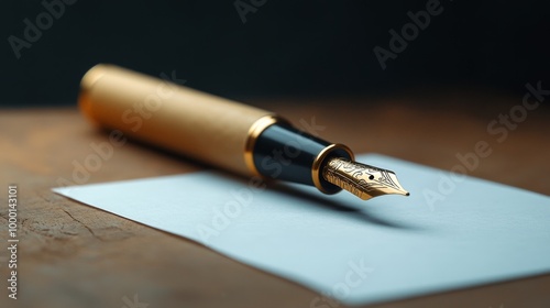 A classic fountain pen poised over a blank parchment paper, ready to capture thoughts and create beautiful handwritten words. This image symbolizes creativity, writing, elegance, craftsmanship, and tr