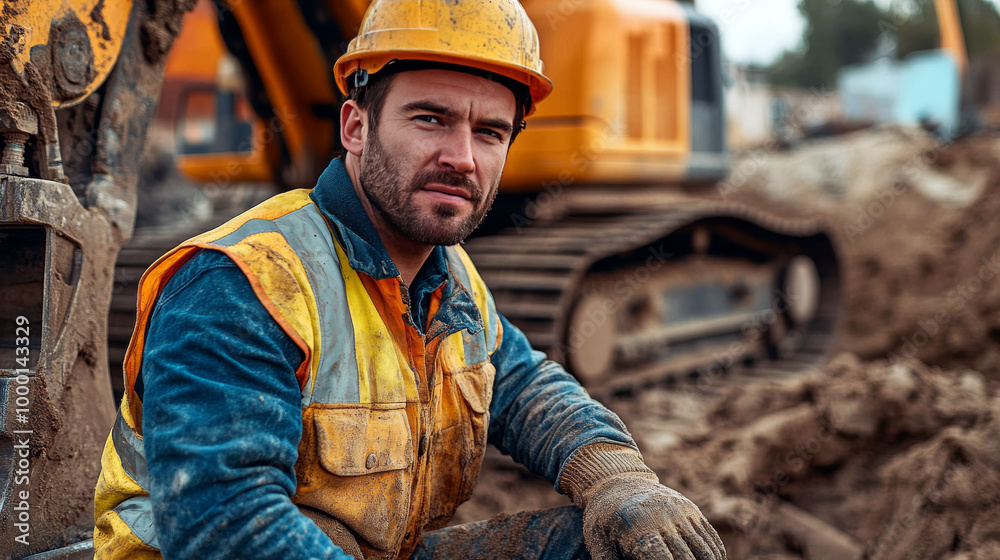 Male Construction Worker Operating Heavy Machinery Male Construction Worker Operating Heavy Machinery
