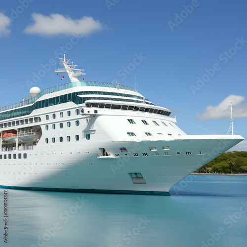 Exquisite multilevel resort liner gracefully sailing through sparkling waves on a picturesque day