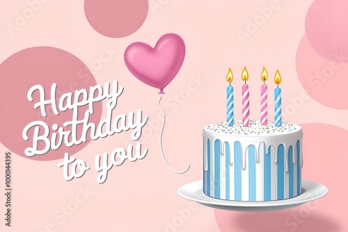 Happy Birthday celebration typography design with birthday cake for greeting card, poster or banner