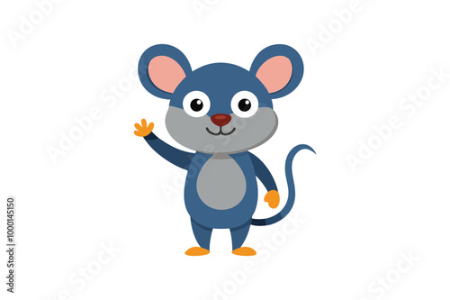 Cute mouse cartoon waving vector artwork illustration.