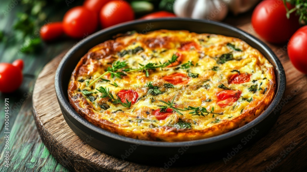 Appetizing frittata with veggies and herbs Appetizing frittata with veggies and herbs