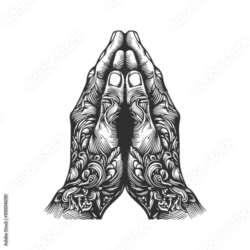 Praying hands design illustration. Religion and holy spirituality belief and hope.