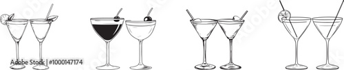 Elegant Black and White Cocktail Glasses Illustration