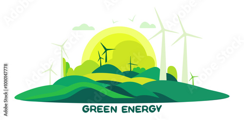 Green energy. Mildmill farm. Vector isolated illustration