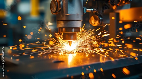 Intense Sparks Flying During Precision Metalworking in an Industrial Factory Workshop