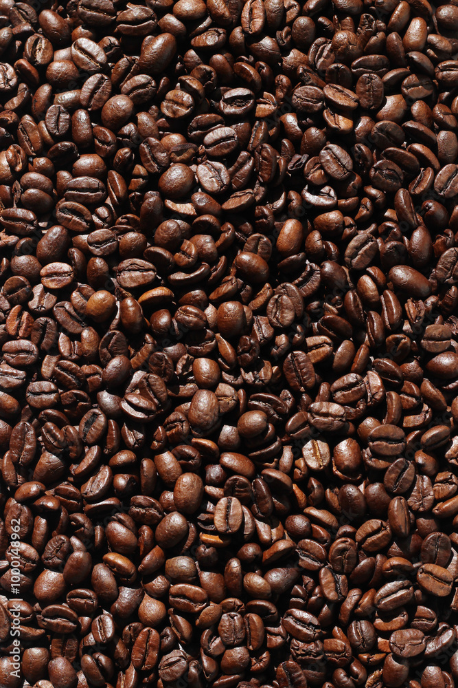 Obraz premium Roasted Coffee Beans Full Frame Background. Cafe, Coffee Shop Design.