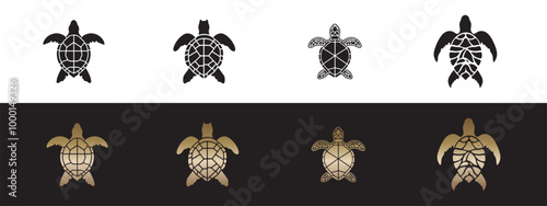 Simplified Black and White Sea Turtle Logo Design photo