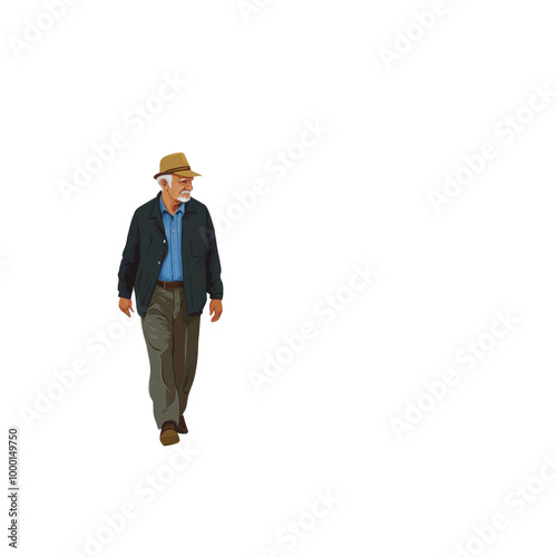 Senior Man Walking with a Hat on