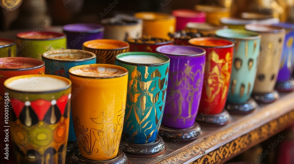 A colorful display of different varieties of Chaa Chak, with each cup uniquely decorated, highlighting the diversity and creativity in serving this popular beverage. A colorful display of different varieties of Chaa Chak, with each cup uniquely decorated, highlighting the diversity and creativity in serving this popular beverage.