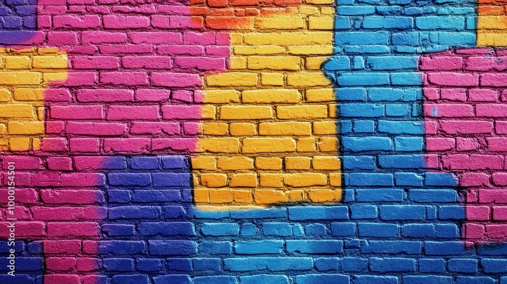 Vibrant graffiti artwork on a brick wall, featuring bold colors and patterns, perfect for urban and artistic themes.