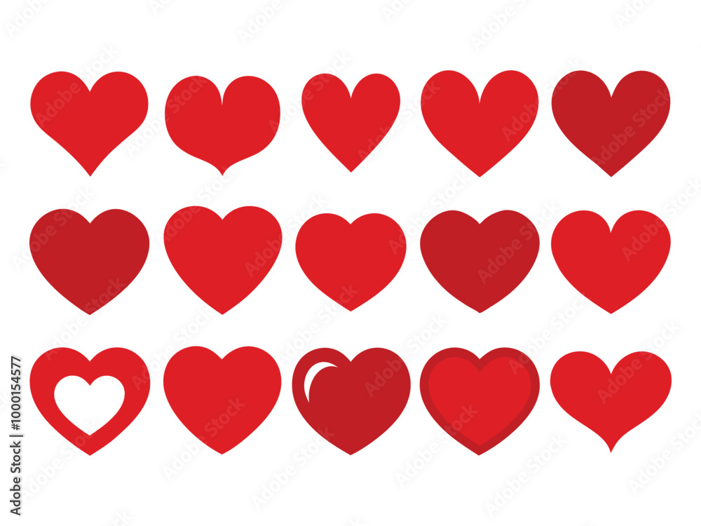 Set of Red Heart Flat Cartoon Icons. Romantic Abstract Symbols in Various Shapes for Valentine's Day. Love Banner Template Decorative Elements for Weddings. Set of Red Heart Flat Cartoon Icons. Romantic Abstract Symbols in Various Shapes for Valentine's Day. Love Banner Template Decorative Elements for Weddings.