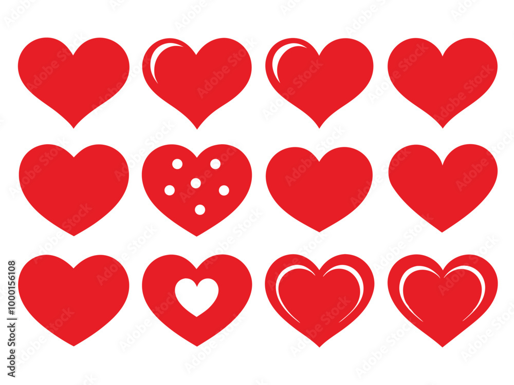 Set of Red Heart Flat Cartoon Icons. Romantic Abstract Symbols in Various Shapes for Valentine's Day. Love Banner Template Decorative Elements for Weddings. Set of Red Heart Flat Cartoon Icons. Romantic Abstract Symbols in Various Shapes for Valentine's Day. Love Banner Template Decorative Elements for Weddings.