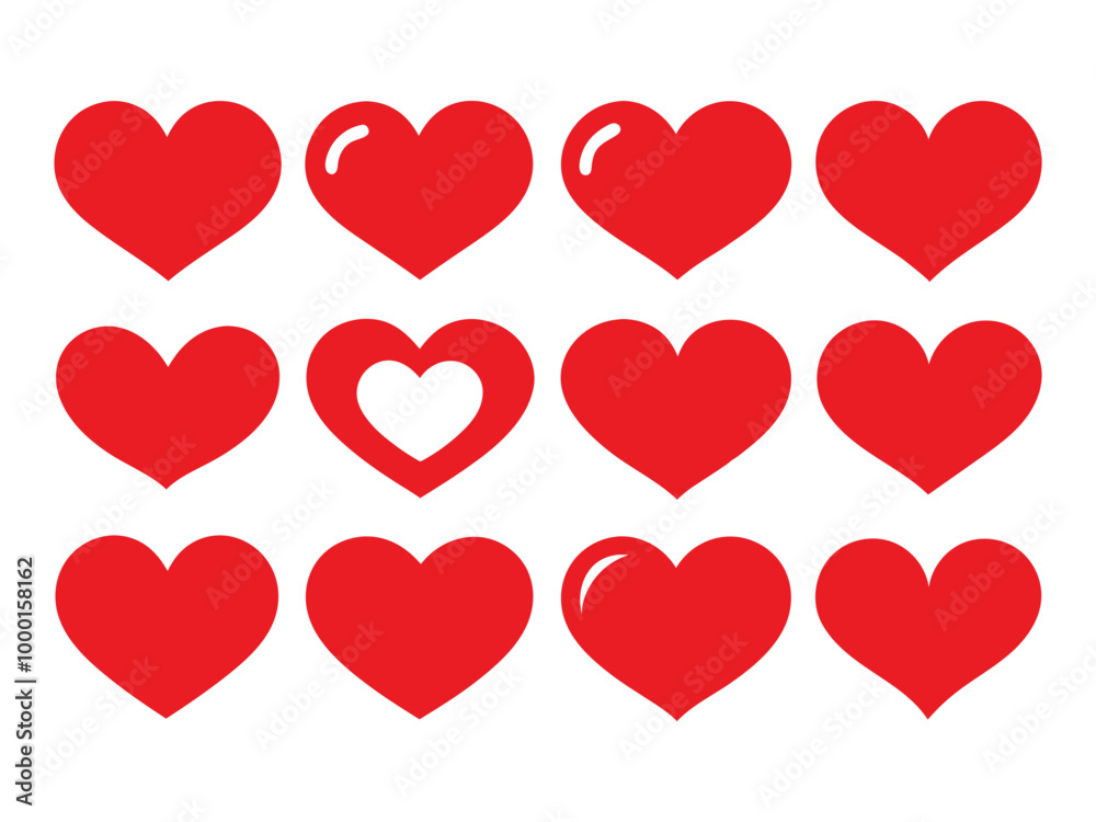 Set of Red Heart Flat Cartoon Icons. Romantic Abstract Symbols in Various Shapes for Valentine's Day. Love Banner Template Decorative Elements for Weddings. Set of Red Heart Flat Cartoon Icons. Romantic Abstract Symbols in Various Shapes for Valentine's Day. Love Banner Template Decorative Elements for Weddings.
