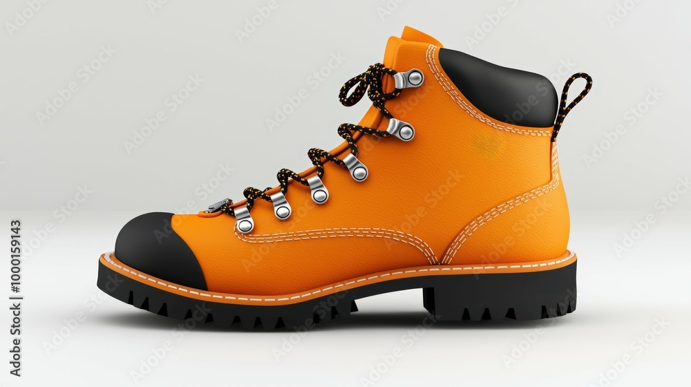 Orange hiking boot on a white isolated background. Orange hiking boot on a white isolated background.
