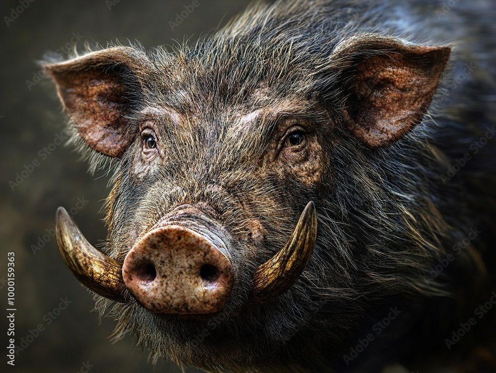 Close-up Portrait of a Wild Pig with Tusks Close-up Portrait of a Wild Pig with Tusks