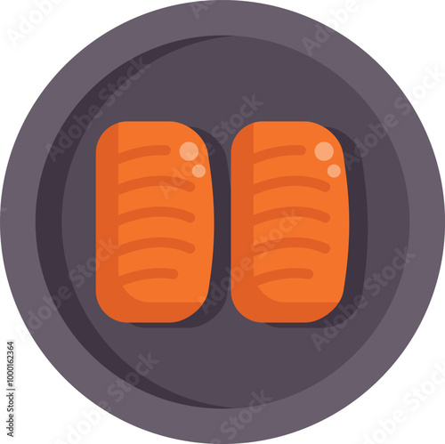Two grilled salmon fillets are arranged on a round plate, offering a top down perspective of this simple yet delicious seafood dish