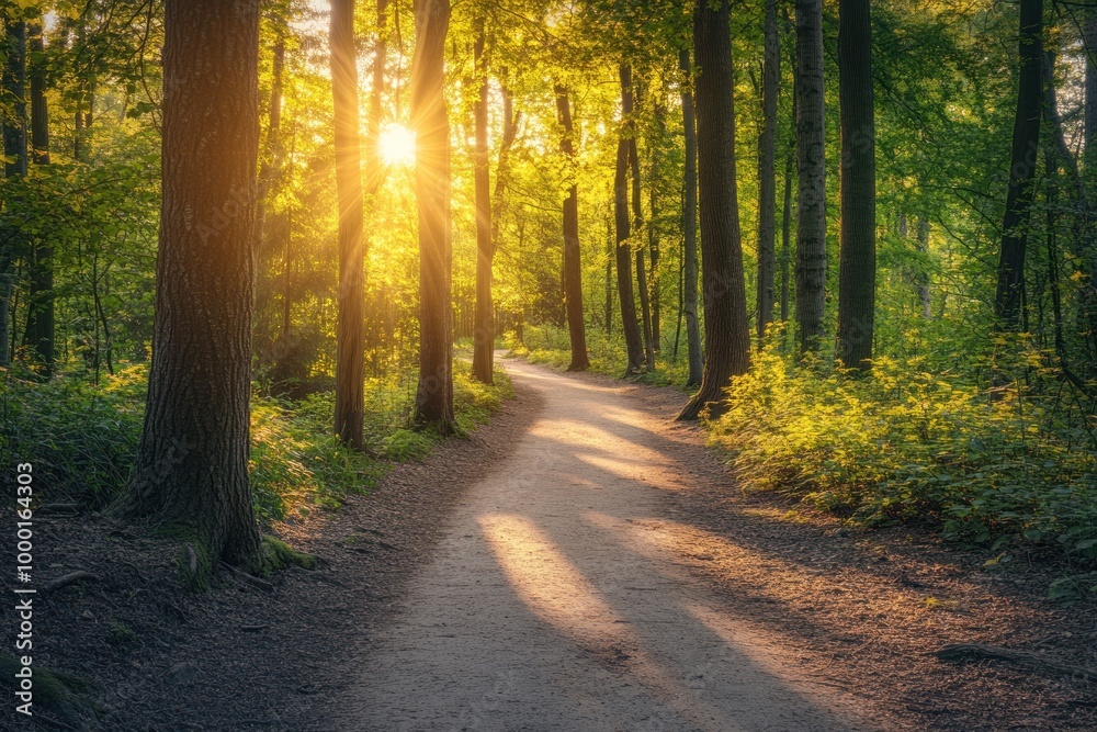 Fototapeta premium Sunlight Streaming Through Trees on a Forest Path