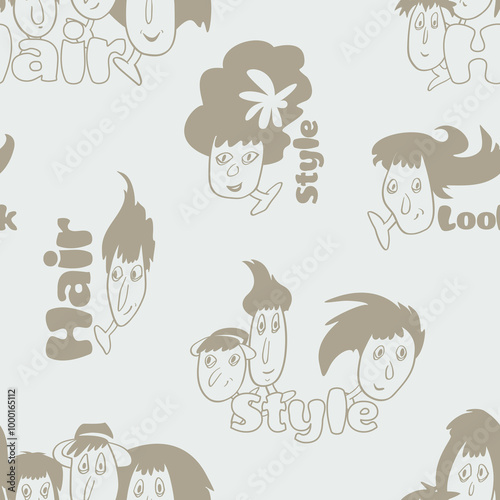 Seamless background with funny faces of anthropomorphic creatures. Humorous characters with different emotions