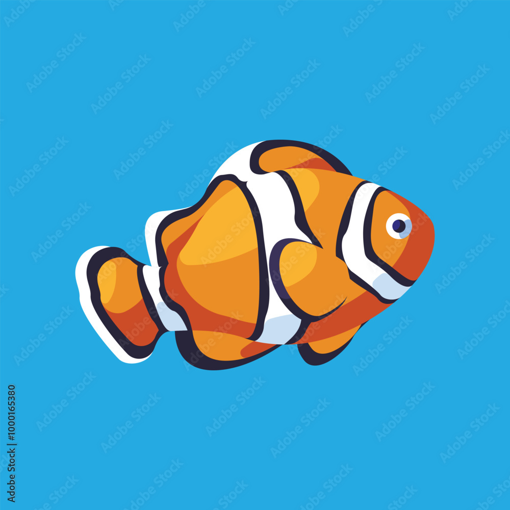 Fototapeta premium Cartoon clownfish illustration with bold orange and white stripes