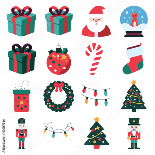 vector illustration colorful Christmas icons items frame and decoration with gifts accessories
