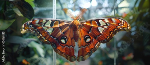 Elephant Butterfly Attacus Atlas On Glass Wall photo