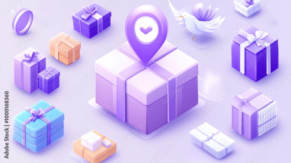 Flash sale concept with gift boxes and location pin for shopping event design Flash sale concept with gift boxes and location pin for shopping event design