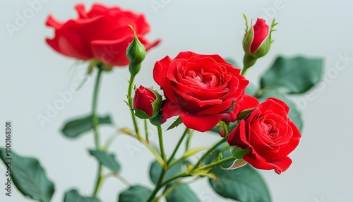 Romantic red rose bloom against a pristine white backdrop in a beautifully crafted floral composition