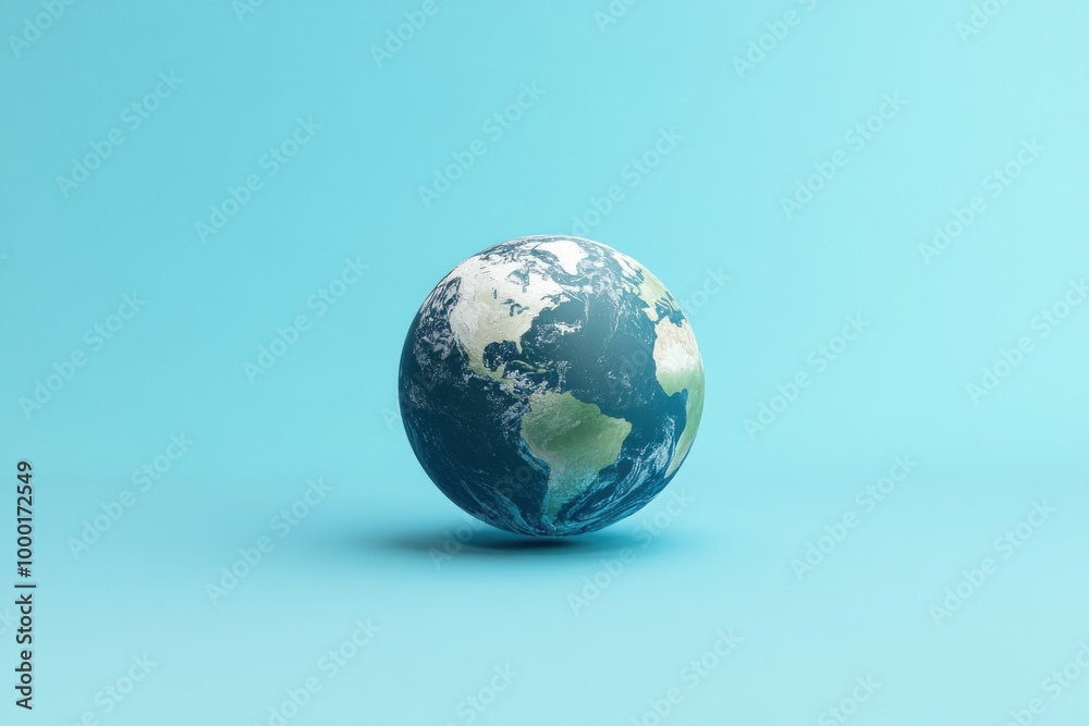 A 3D Rendered Earth Globe on a Light Blue Background A 3D Rendered Earth Globe on a Light Blue Background
