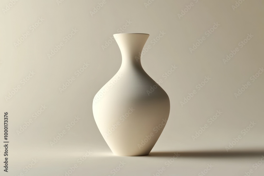 A Simple White Ceramic Vase on a Beige Background A Simple White Ceramic Vase on a Beige Background