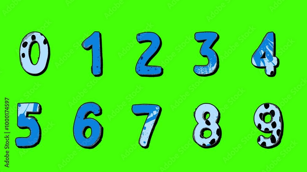 Set of animated signs of digits or numbers in stopmotion animation style hand drawn on green screen chroma key background