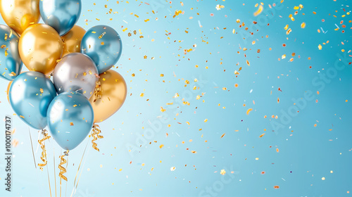 Balloons in celebration with confetti for a festive party atmosphere