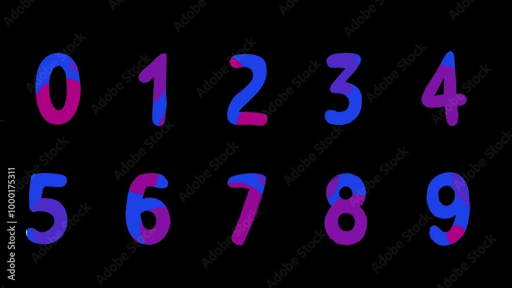Set of animated signs of digits or numbers in stopmotion animation style hand drawn on black background