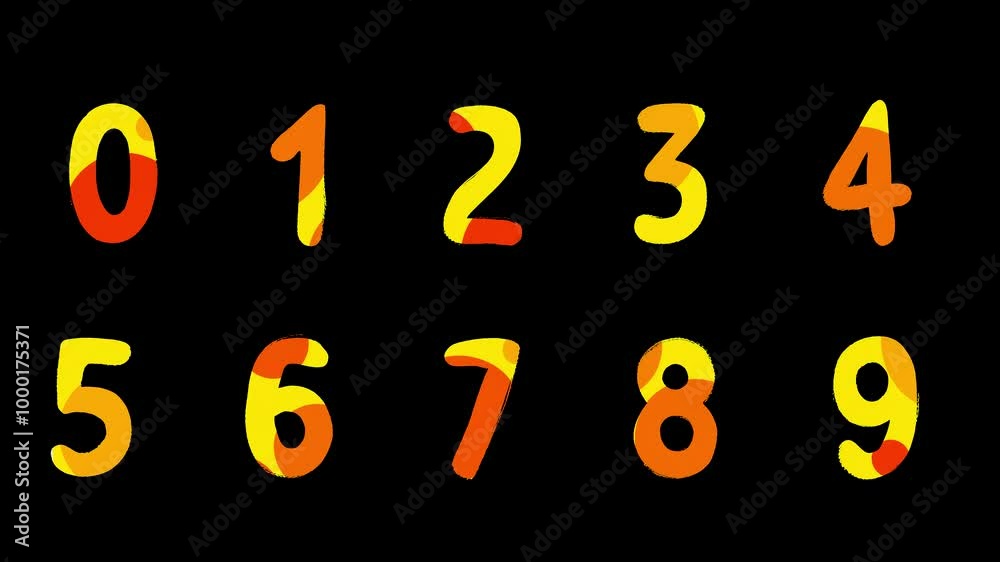 Set of animated signs of digits or numbers in stopmotion animation style hand drawn on black background