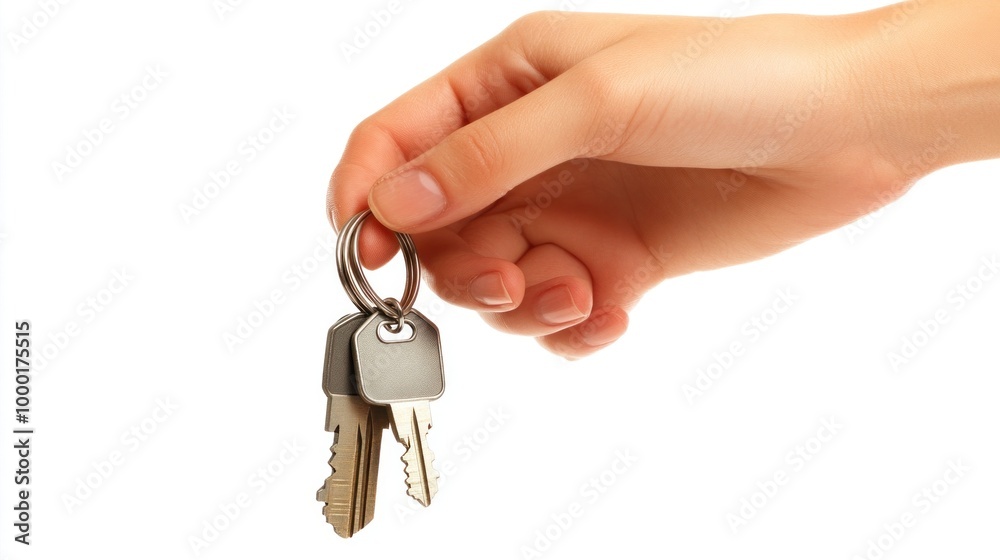 A hand grips a set of keys, conveying themes of access and opportunity. The bright white background highlights the importance of these everyday objects in daily life A hand grips a set of keys, conveying themes of access and opportunity. The bright white background highlights the importance of these everyday objects in daily life