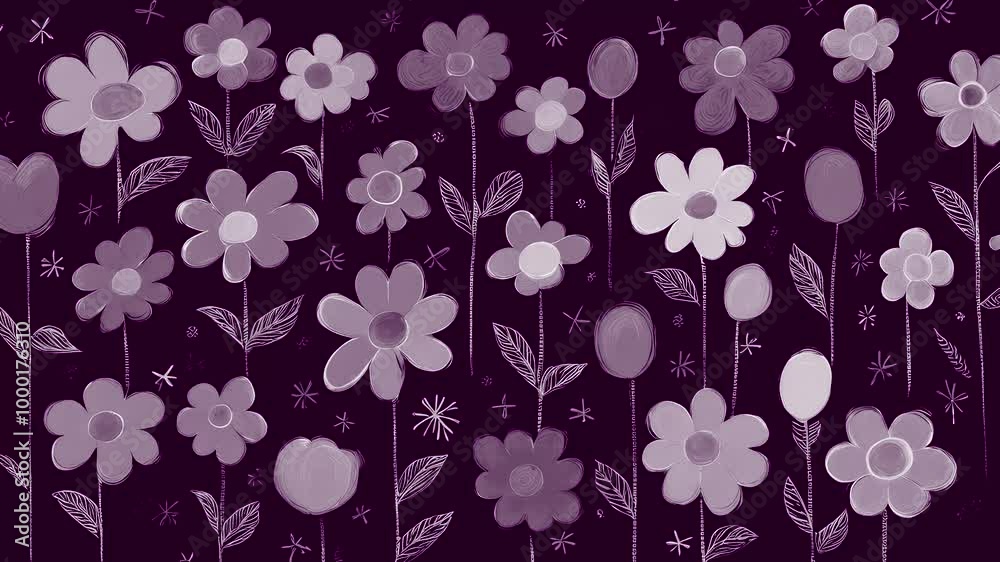custom made wallpaper toronto digitalStop motion loop hand drawn animation, dark background with flowers of different sizes