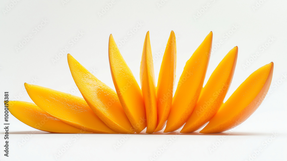 Fresh Mango Slices Arranged on a White Background Fresh Mango Slices Arranged on a White Background