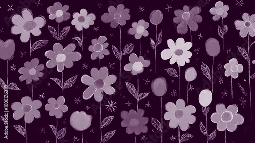 Wallpaper Mural Stop motion loop hand drawn animation, dark background with flowers of different sizes Torontodigital.ca