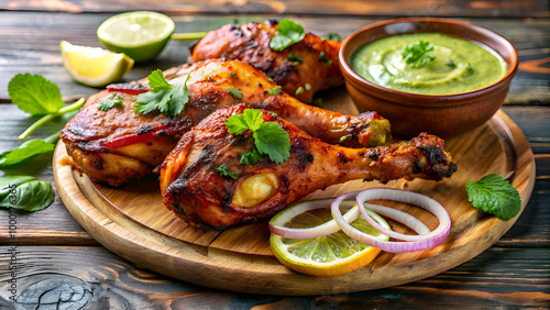 Mouthwatering display of tandoori chicken, a popular South Asian dish.