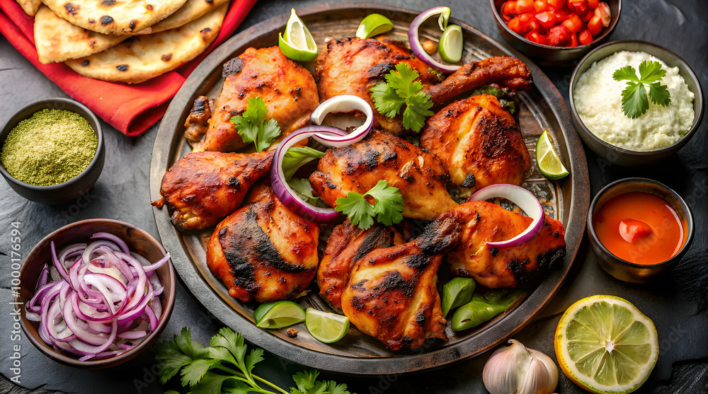 Mouthwatering display of tandoori chicken, a popular South Asian dish. Mouthwatering display of tandoori chicken, a popular South Asian dish.