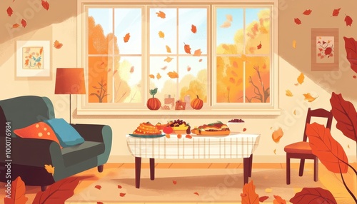 Cozy Autumn Afternoon in a Warm and Inviting Living Room